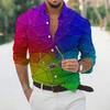 Men Fashion Button‑Up Shirt Abstract Polygon Art Print Long Sleeve Turn‑down Collar Casual Top Wear