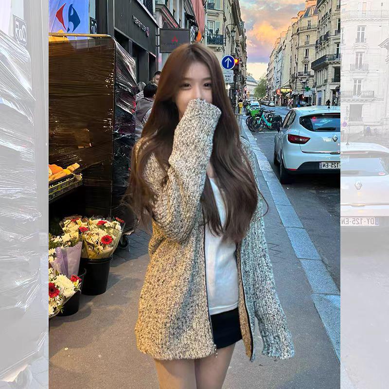 STONESLAND Unisex Strickpullover mit Stehkragen und Reißverschluss