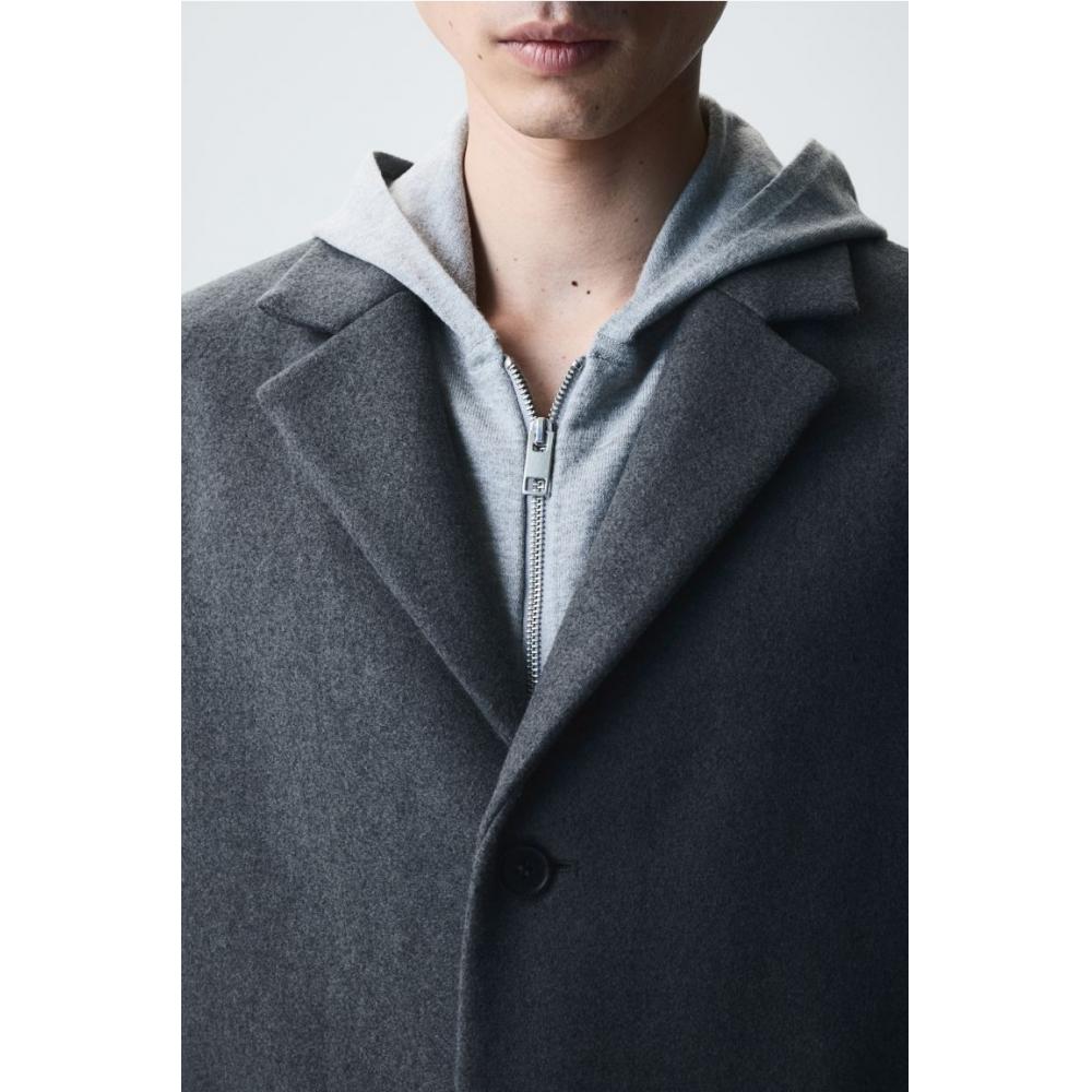 H M sliM Fit Wool Blend Coat Dark Grey