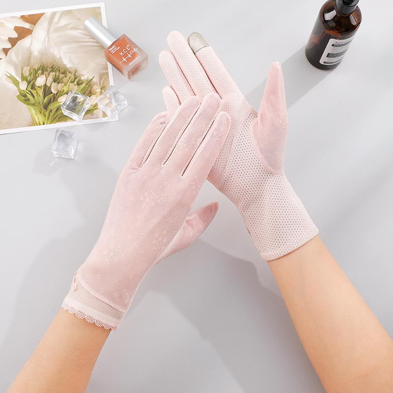 Sunscreen gloves New women's spring and summer driving riding lace thin UV protection touch screen ice silk gloves
