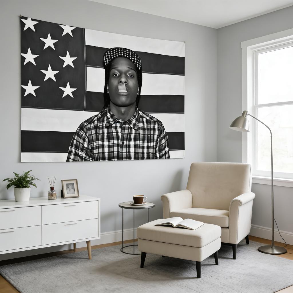 1Pc A-Asap Rocky American Flag Tapestry, Hip Hop Wall Decor, Vibrant Design For Living Room Bedroom Dorm Office, Rap Music Lover