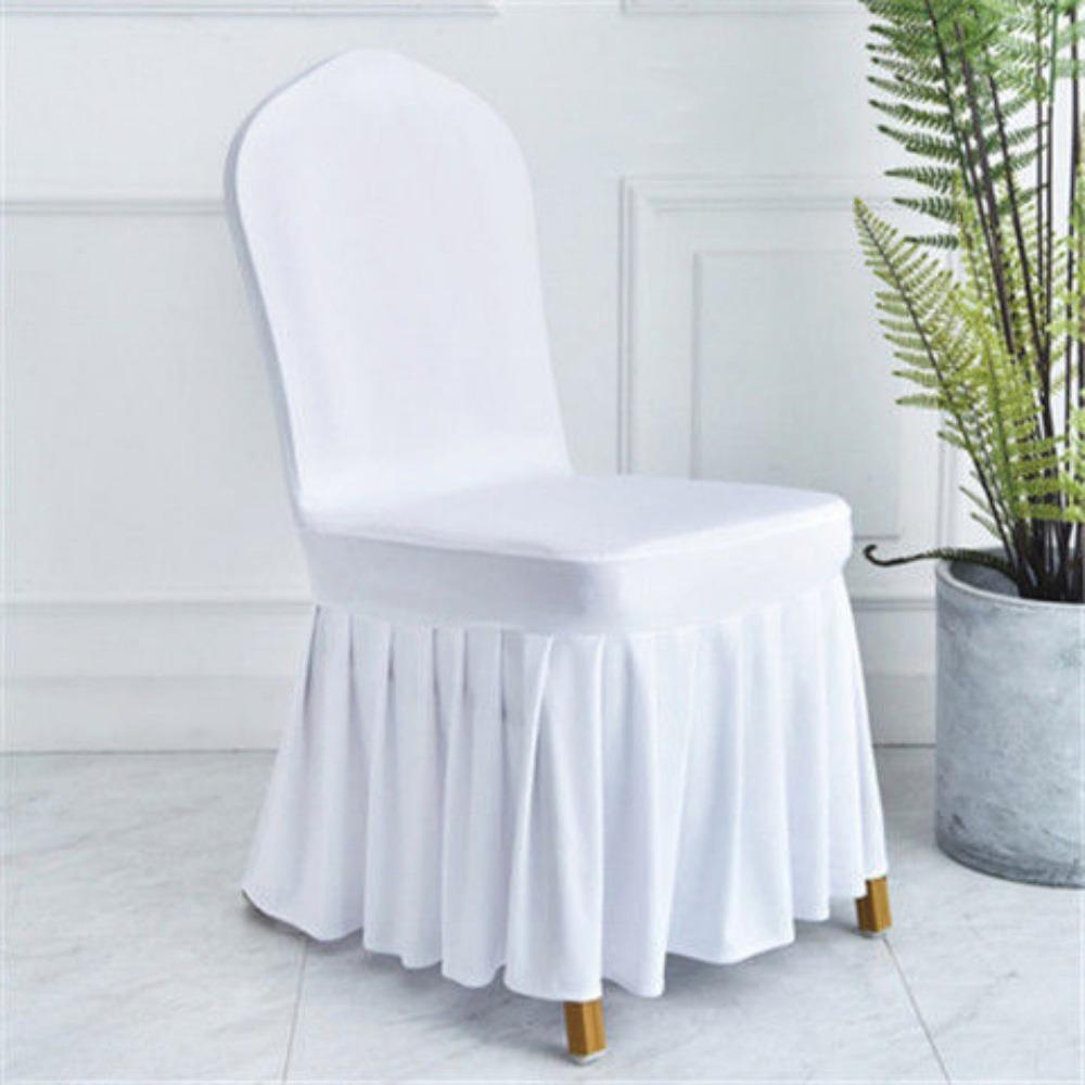 Pure Color Pleated Skirted Chair Cover Full Wrap Removable Seat Cover Dustproof Washable Elastic Chair Cover белый