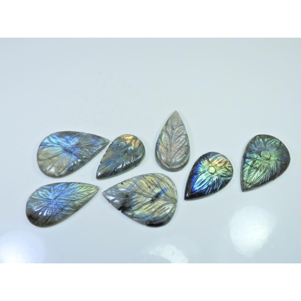 323Cts. Natural Labradorite Carving Pear Cabochon Loose Gemstone 07 Pcs Lot LL-1123