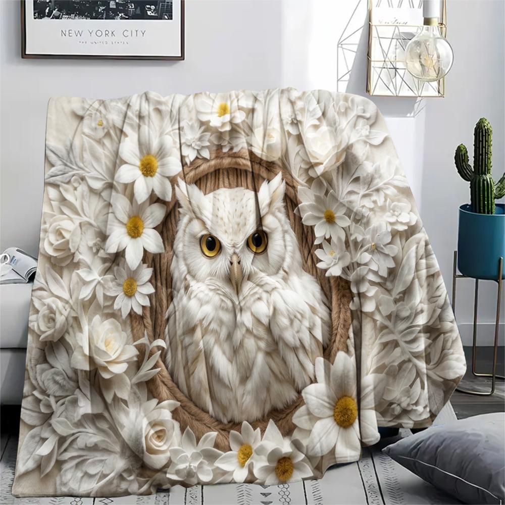 1Pc owl Print Flannel Blanket, High quality Comfortable for All Seasons, Home Decor, Warmth and Comfort, Perfect for Christmas Gifts W67