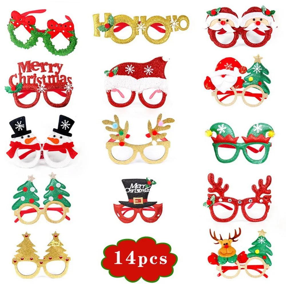 12pcs Christmas Glasses Santa Claus Xmas Tree Elk Paper Glasses Frame Photo Prop Christmas Decorations Navidad Kid Gifts