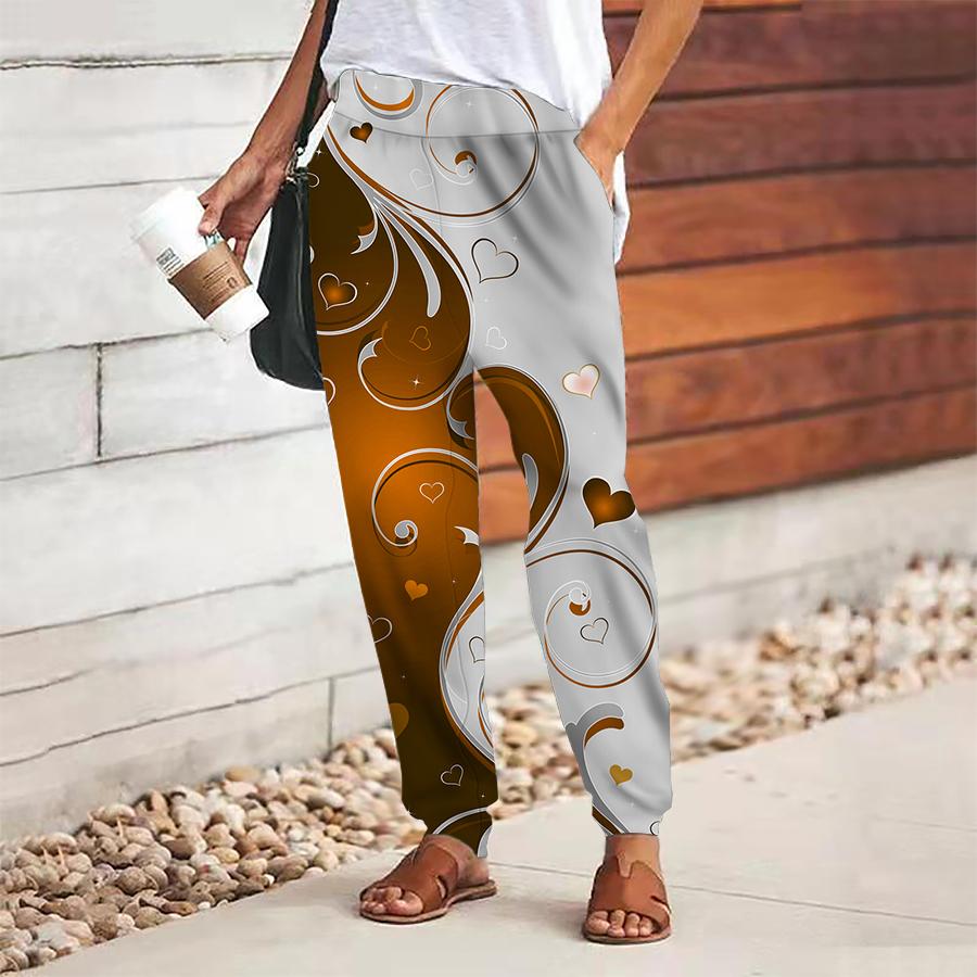 Pantaloni Dama cu Imprimeu Floral, cu Șiret, Talie Elastică, Largi, Pantaloni Lungi Casual, Pantaloni cu Buzunare