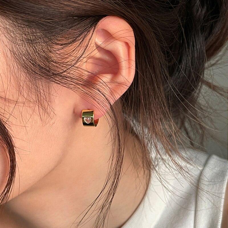 ANENJERY Love Heart Zirconia Hoop Earrings for Women Men New Fashion Geometric Ear Buckle Huggies