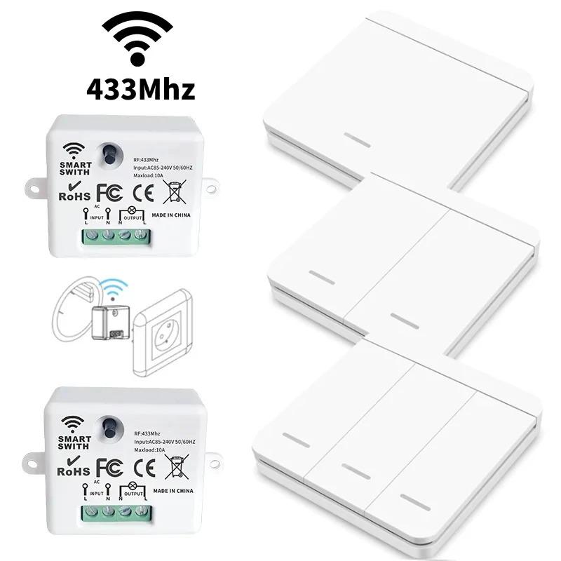 Interrupteur d'éclairage intelligent sans fil 433Mhz RF 86 Interrupteur mural 1/2/3 Gang Interruptor Interrupteur d'éclairage intelligent Mini récepteur relais pour maison Lumière LED Lampe Ventilateur