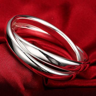 Unique Creative Design 925 Silver Jewelry Women &Men Bangles Double Ring Unisex Simple Style Jewelry