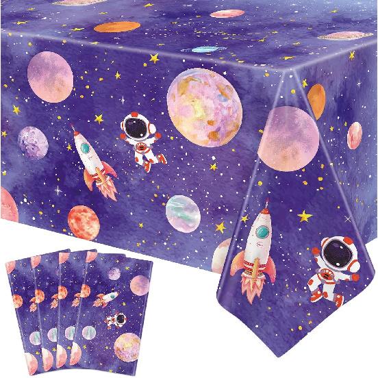 4 Pack Galaxy Tablecloth - Astronaut Rocket Table Cover - Space Planet Decorations - 86 x 51 Inch
