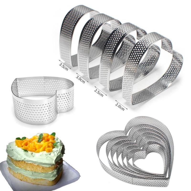 Anello per Torta Perforato Francese - Stampo per Torta Rotondo e a Forma di Cuore in Acciaio Inossidabile per Mousse, Cheesecake, Torte alla Frutta Anello per Torta da Forno