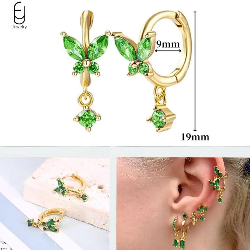 925 Silbernadel Grüne Zirkon Gold Ohrringe Herz Creolen für Damen Zarte Steckerohrringe Luxuriöser Schmuck Geschenke