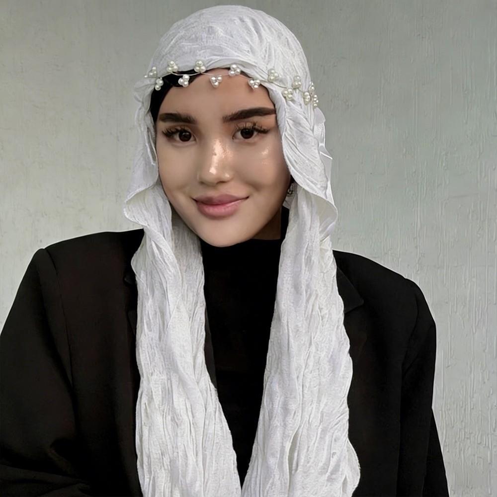 Shining Silk Scarf Ruffled Edge Chiffon Hijab Veil Fashion Ramadan Long Scarf Outdoor