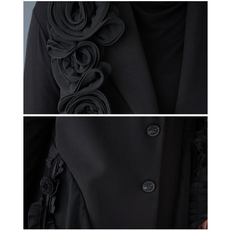 DIMANAF 2025 Spring Plus Size Women Sleeveless Buttons Vest Flower Style Solid Coat Casual Loose Black Tops
