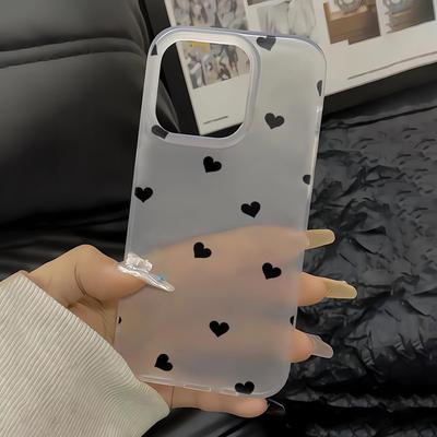 Černý Károvaný Láska TPU Matný Materiál Skořepina Vhodná pro IPhone15/14Pro Vesmírná Skořepina Malovatelná Měkká Skořepina