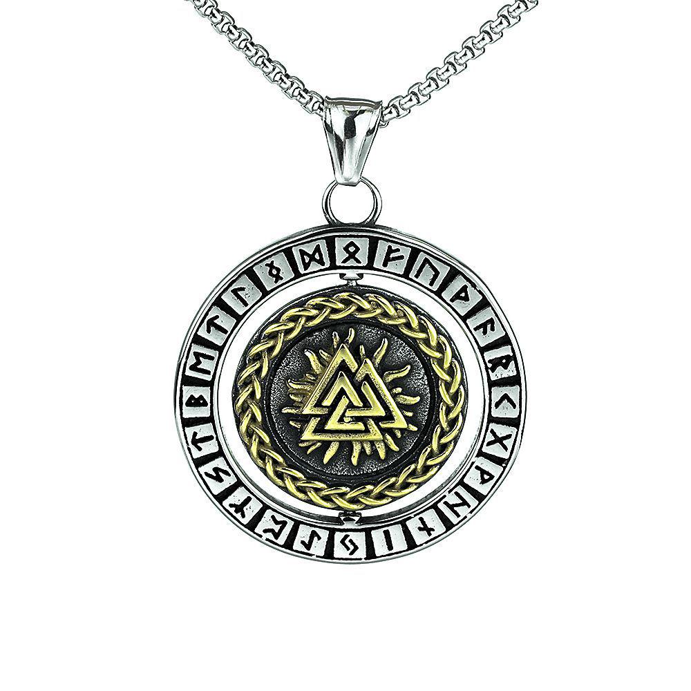 Men's Retro Nordic Viking Rune Compass Pendant - 360° Rotating Stainless Steel.