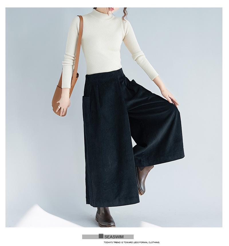 2025 Autumn/Winter Women's Corduroy Elastic Waist Wide-Leg Pants Skirt