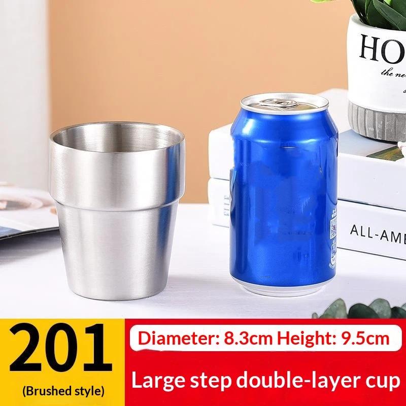 304 Stainless Steel Korean Double-Layer Cup Kid'S Heat-Resistant Milk Cup Golden Beer Coffee Mug Drink Cocktail Cup Tableware
