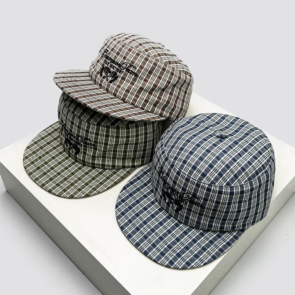 Comfortable Home Life Women's Korean Plaid Letter Embroidery Baseball Hats Sunshade Flat Top Versatile New Men Street Retro Fashion Peaked Caps Personal 52-60Cm