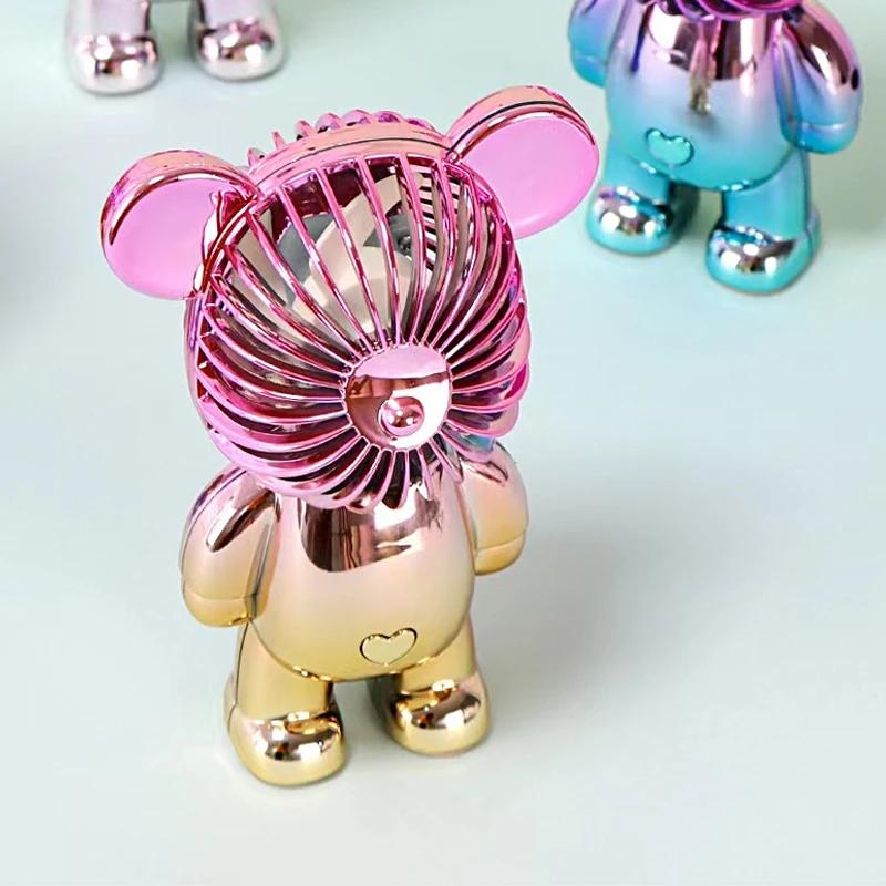 Car Ornament Model New USB Mini Cute Cartoon Bear Fan Wind Power Handheld Portable Fan Convenient Office Small Fans Gifts