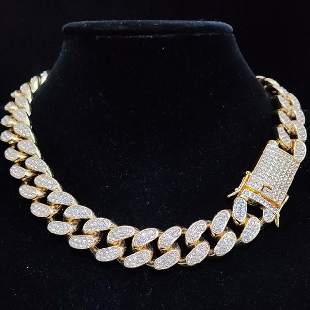 Iced Out Bling Bling Chain Necklace High Quality 20mm Width Miami Cuban Chain Hiphop Necklaces Fashion Charm Jewelry