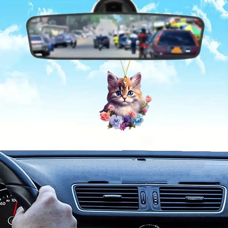 Cute Cartoon Acrylic Cat Flower Pendant Ideal For Car Decoration Accessories