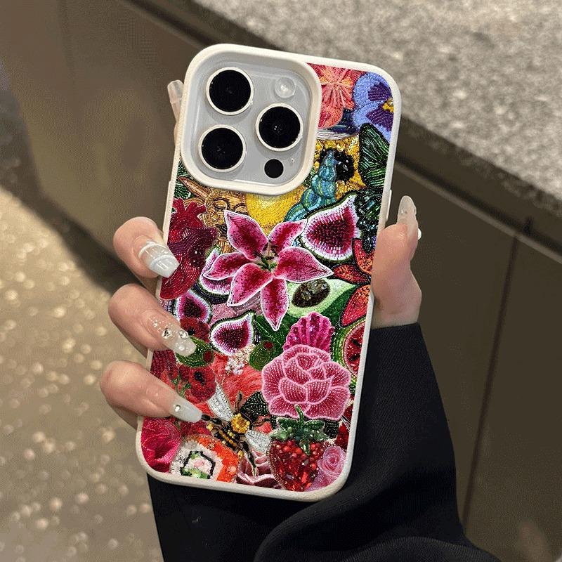 Beaded Flower Mosaic Phone Case, Suitable for iPhone 17, 16, 15, Plus, Pro, Max Series Phones - Suitable for Use As a Gift