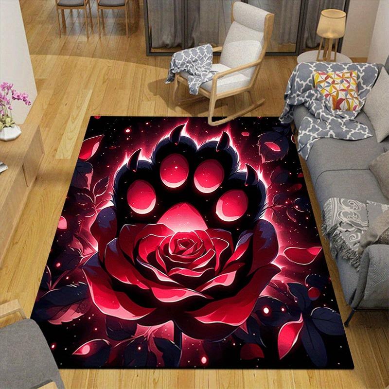 1 Stück Rose und Bärenkralle Design Teppich für Innenbereiche - Weich, Rutschfest und Langlebig Gaming-Raum Dekor für Schlafzimmer