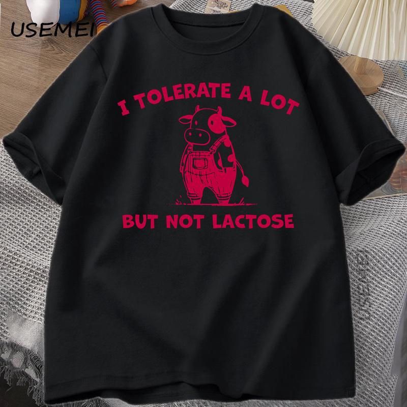 

Asian sizeI Funny Alphabet print pattern 100cotton TShirt Cute Cow Meme Tee Shirt Vintage Humor Short Sleeve Unisexs Tops S