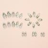 Medium Almond Press On Nail Set 24Pcs Flower Stick on Nail Floral Artificial Nail with Rhinestones and Pearls False Nail