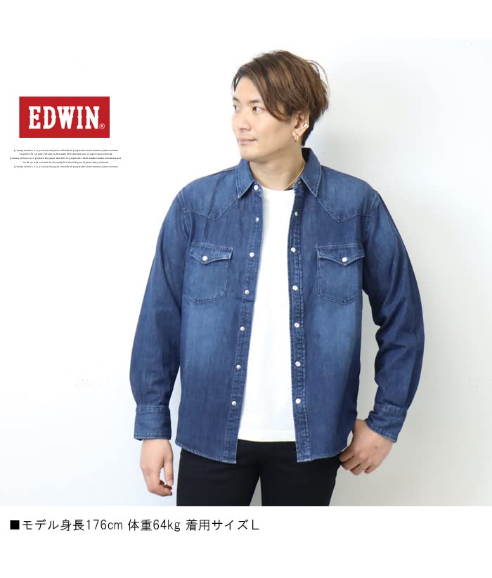 Top Denim Western Shirt Long Sleeve ET2129 Medium Blue L [Edwin] Men's