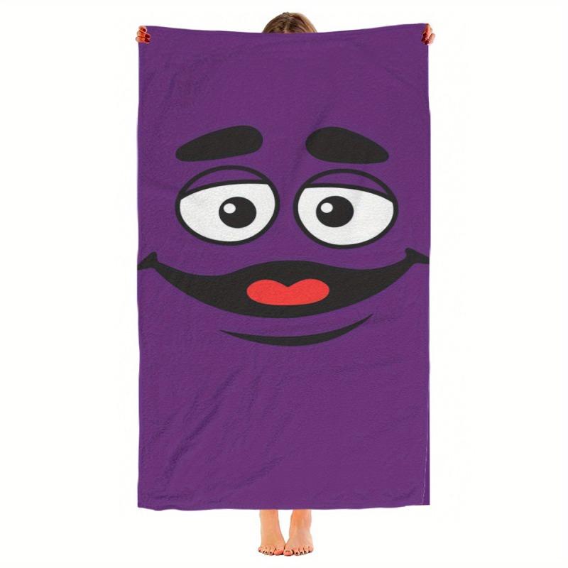 Funny Purple Monster Face Beach Towel Flat Print Cute Cartoon Smile Bath Towels for Travel Swimming Pool Summer Party Novelty