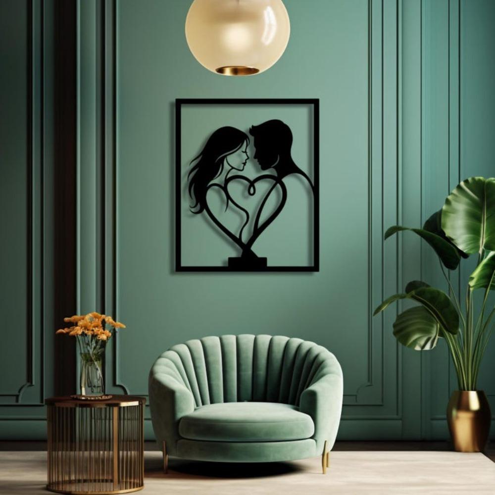 Couple Heart Metal Wall Art Romantic Love Decor Modern Silhouette Design