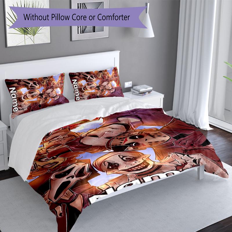 3pcs Custom Name Horror movies Set,Includes 1 Duvet Cover and 2 Pillowcases,All-season Bedroom Decor