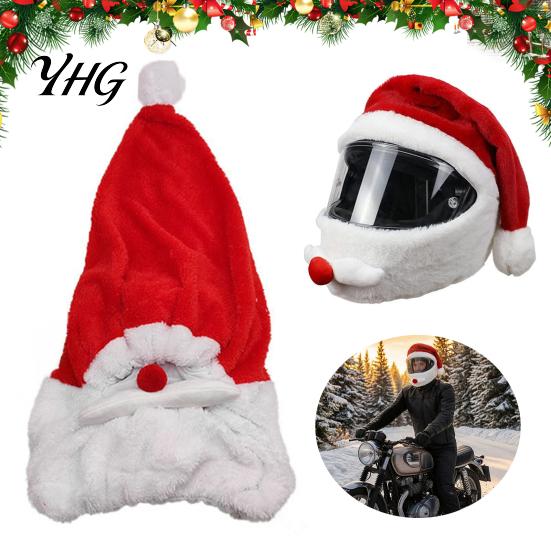 Motorcycle Helmet Decor Christmas Santa Cover, Plush Claus Hat Cycling Decoration for Decoration, Xmas Holiday Accessories Men