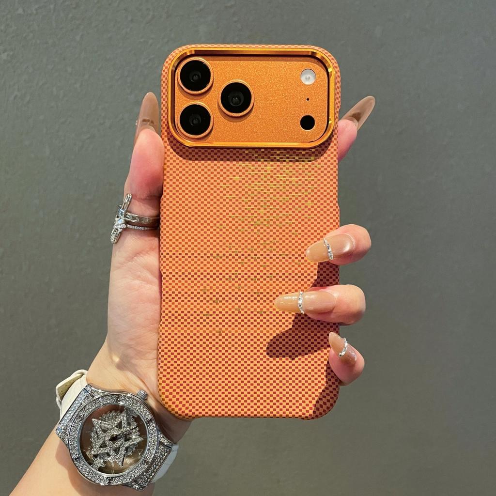 Carbon Fiber Kevlar Texture Magnetic Phone Case For iPhone 17 Air 16 15 14 Pro Max Metal Camera Frame Hard Plastic Cover
