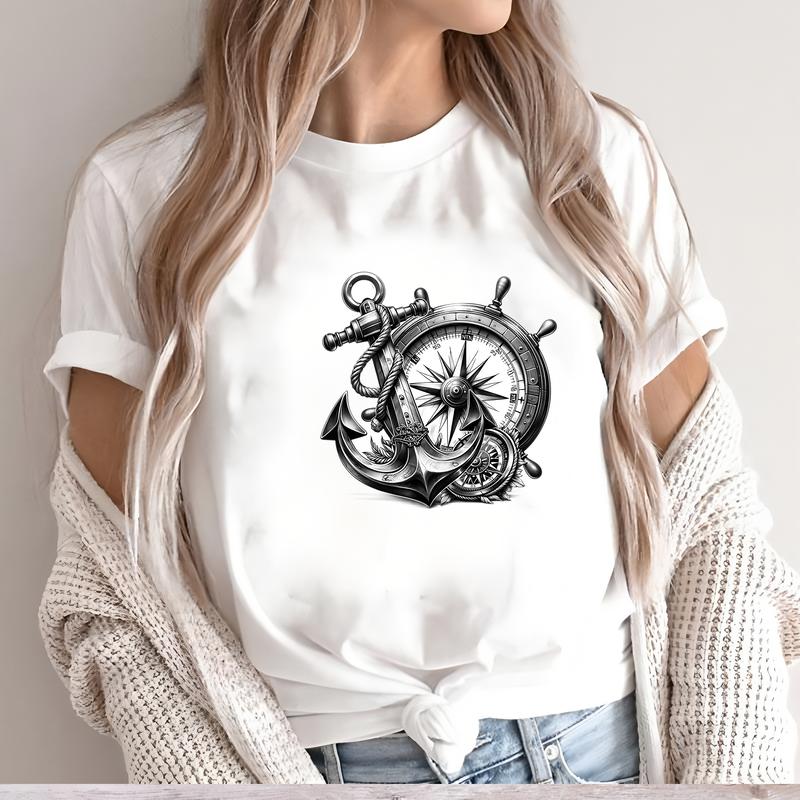 Daily wear T-shirt for women, summer trendy cute printed design, short-sleeve style.