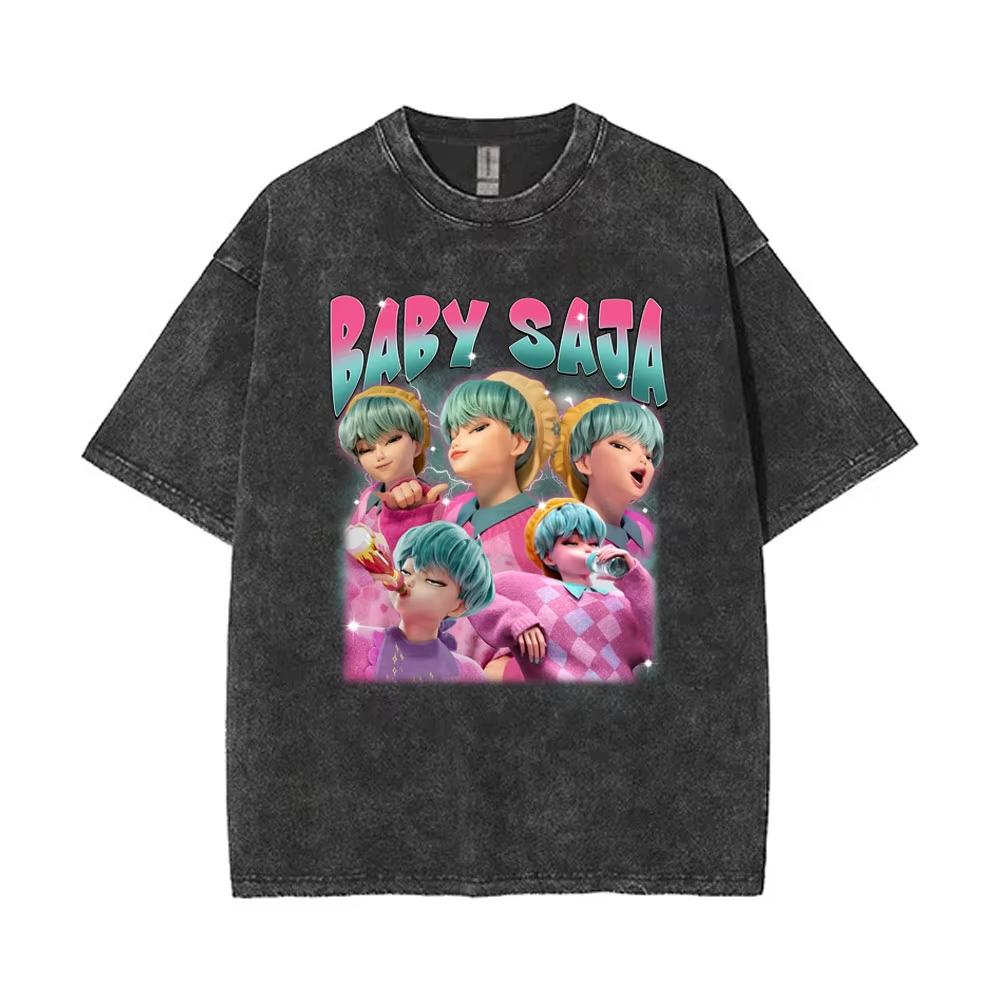 

Washed Vintage Kpop Demon Hunters Cute Funny Derpy Tiger T-shirts Men Women Fashion Cartoon Trend T Shirt Oversized T-shirt 3XL