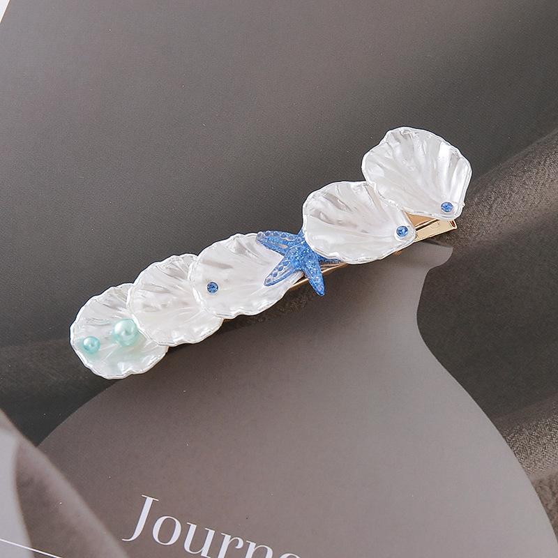 New style cream shell starfish knot hair clip female forest sweet and simple girl heart cute duckbill clip