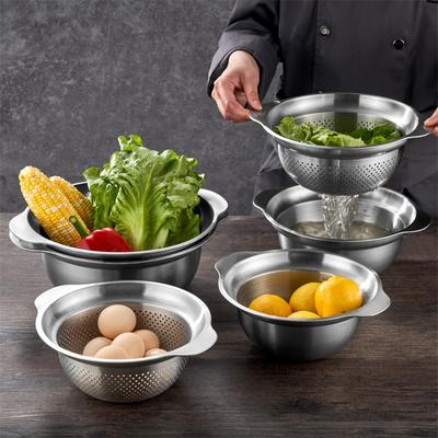Stainless Steel Drain Basket Fruit Vegetable Washing Basin Rice Sieve Filter Kitchen Salad Egg Mixing Bowls Drainer Container