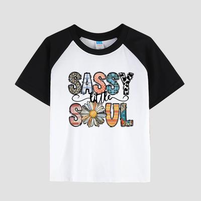 Children's Short Sleeve Cotton T-Shirt Featuring Floral Print, Girls' Casual Fashion Top for Summer