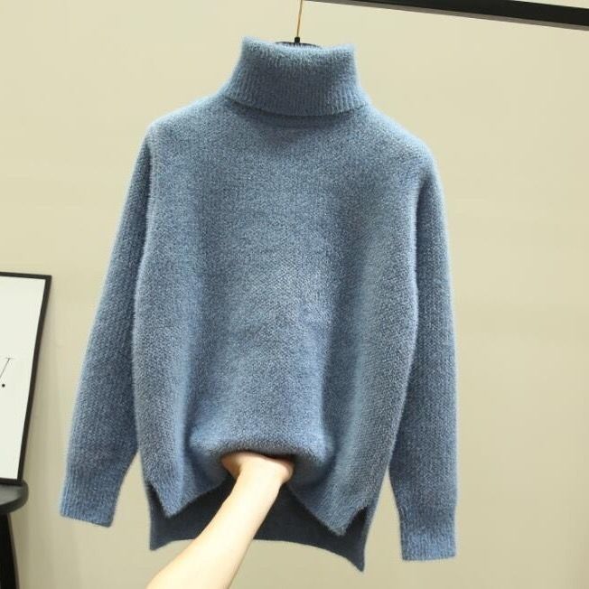 

No hair loss, no fading, waterproof mink plus chenille loose new turtleneck solid color sweater women s pullover s - recommended to wear size 40-47.5kg синій