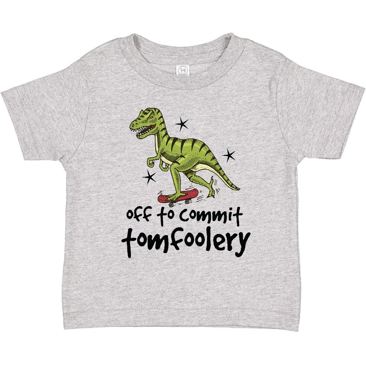 

Inktastic Dinosaur Off To Commit Tomfoolery Toddler kids boys T-Shirt Trex T Rex Boy Joke 110