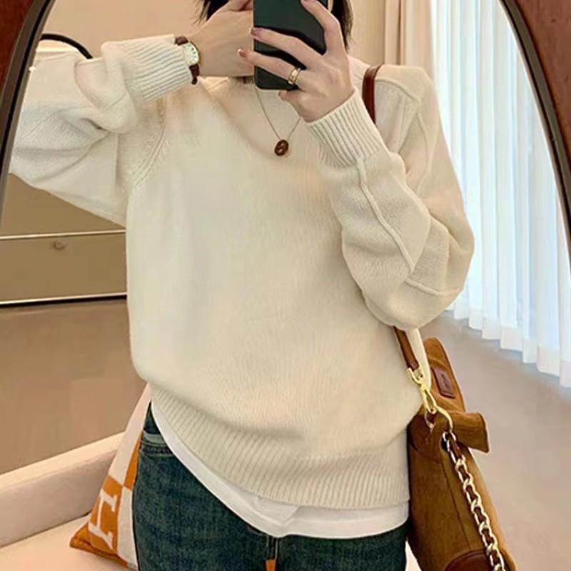 Design Pullover Knitted Sweater Top Autumn and Winter New Lazy Style Loose Versatile Soft Waxy Sweater Women