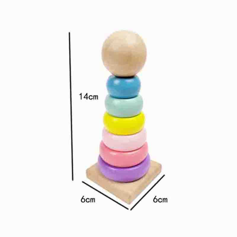 Children's Intelligence Rainbow Tower Stacked Music Layer Stacked Circle Sleeve Post Macaron Wooden Toy