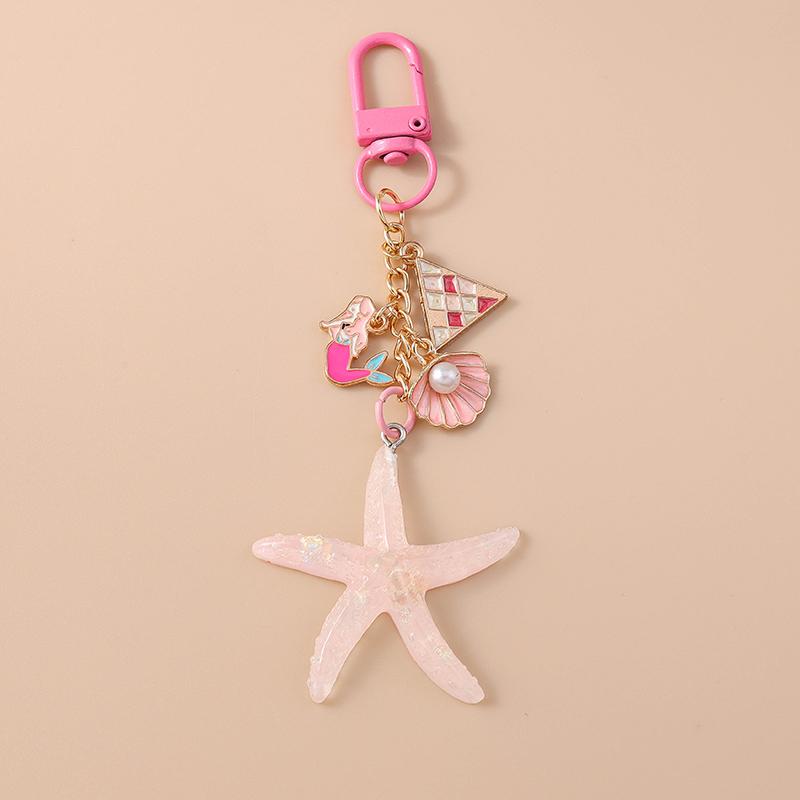 Pretty Mermaid Starfish Shell Keychain Marine Life Key Ring Women Girls Handbag Pendants DIY Jewelry Gifts