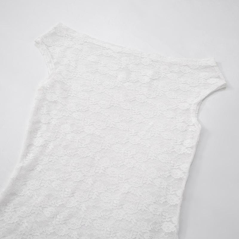 European & American Women's Spring/Summer Sexy Lace One-Shoulder Short-Sleeve Top