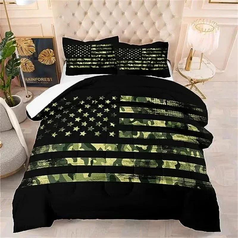 Camouflage Bedding Set American Patriotic Flag Bedding Comforter Quilt Cover Usa Stars Stripes For Boys Kids Teens Adult