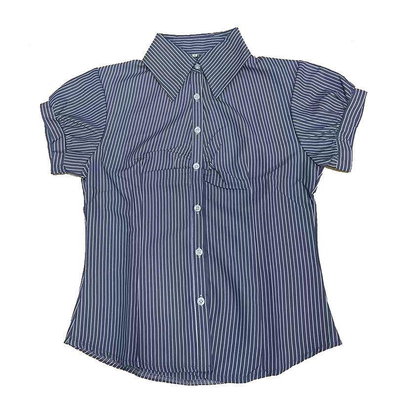 Women s Navy Blue Striped Short-Sleeve Slim-Fit Cropped Shirt with a Spicy American Summer Style S
