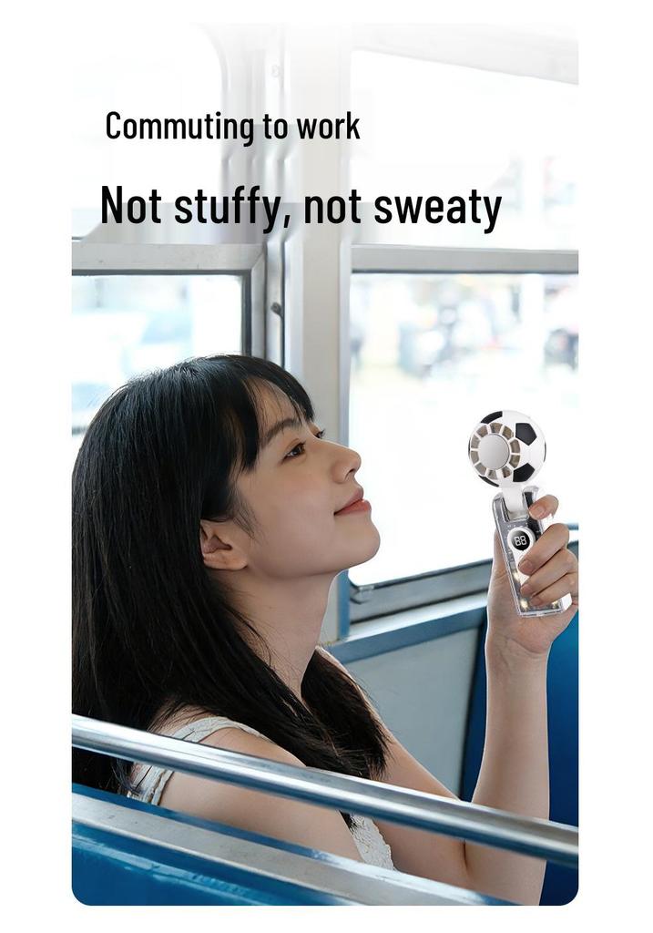 X68 Cross Football World Cup Portable Handheld Fan with Semiconductor Cooling and Rechargeable Folding Design.